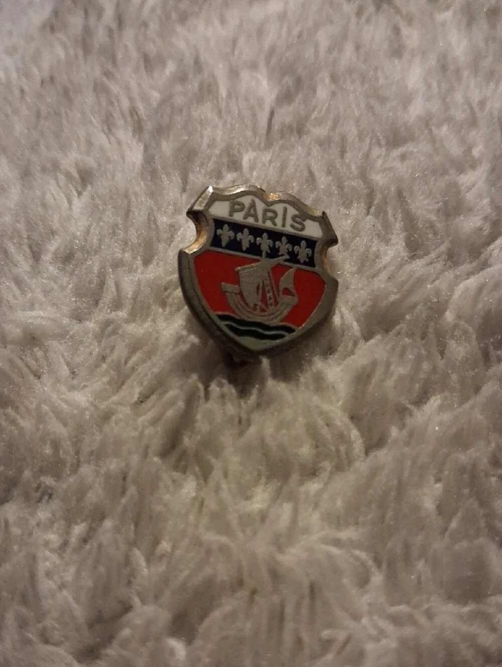 Vintage Paris Souvenir Shield Enamel Heraldic Crest Pin  Red, White, Blue
